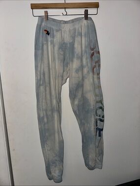Aviator Nation Light Blue & White Tie-Dye Jogger Sweatpants with Rainbow Logo